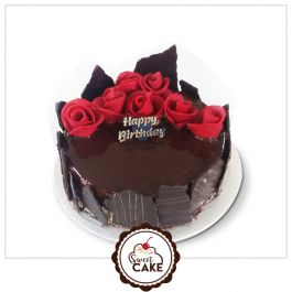 Chocolate Truffle With Red Flower cake