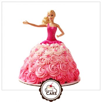 Barbie Doll Rose Design Cake 